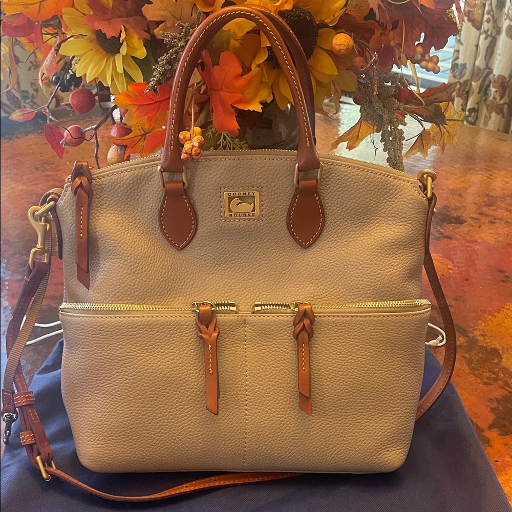 Dooney & Bourke Cream and Brown Satchel